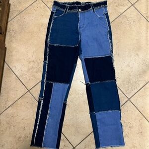 Women's Patchwork Straight Leg Pants - Blue